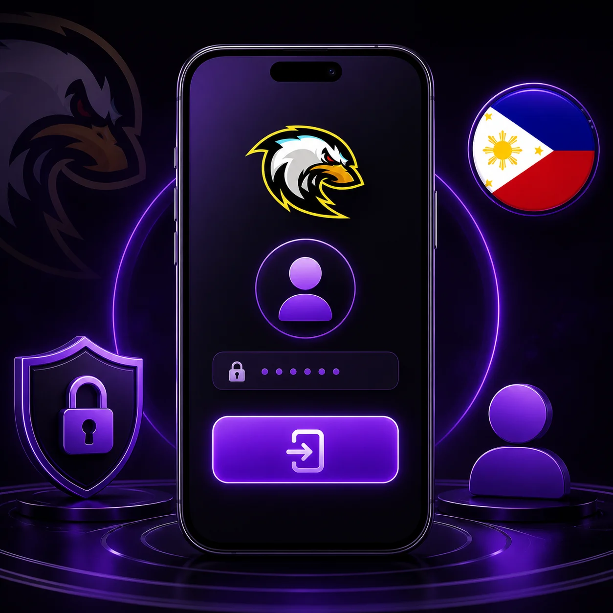 GamePH mobile login screen with Philippines flag and official logo.